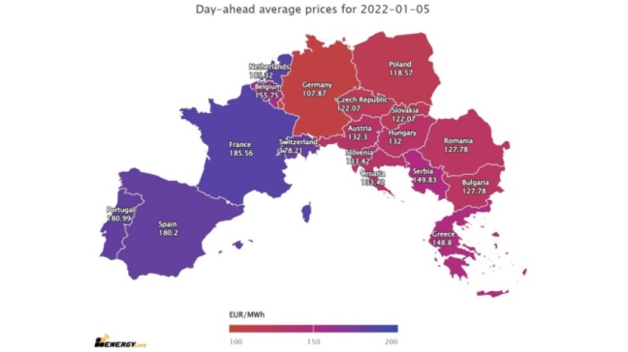 Средна цена от 145 евро за мегаватчас на тока за утре в Европа, а в България от 127 евро за MWh